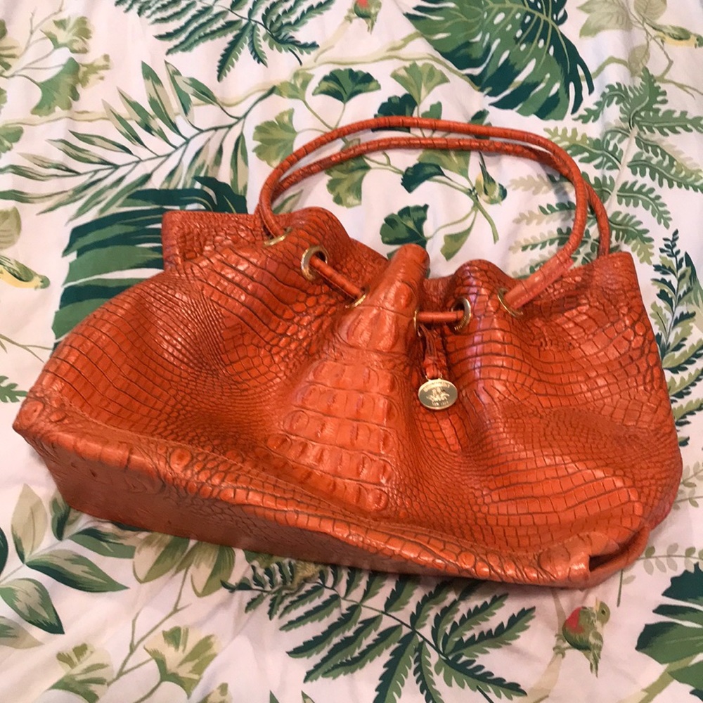 Brahmin orange crocodile leather embossed purse